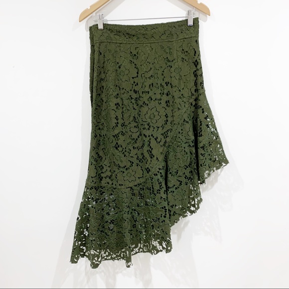 Zara lace green asymmetrical side buttons skirt - Picture 5 of 8